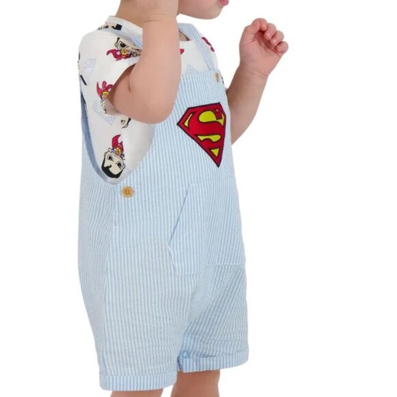 Superman Superhero Shortall 2 Piece Set BABY BOY SIZE 18 MONTHS NEW - Picture 4 of 5